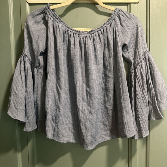Ganji LA Blue Off Shoulder Bell Sleeve Top Size Small - Picture 2 of 3
